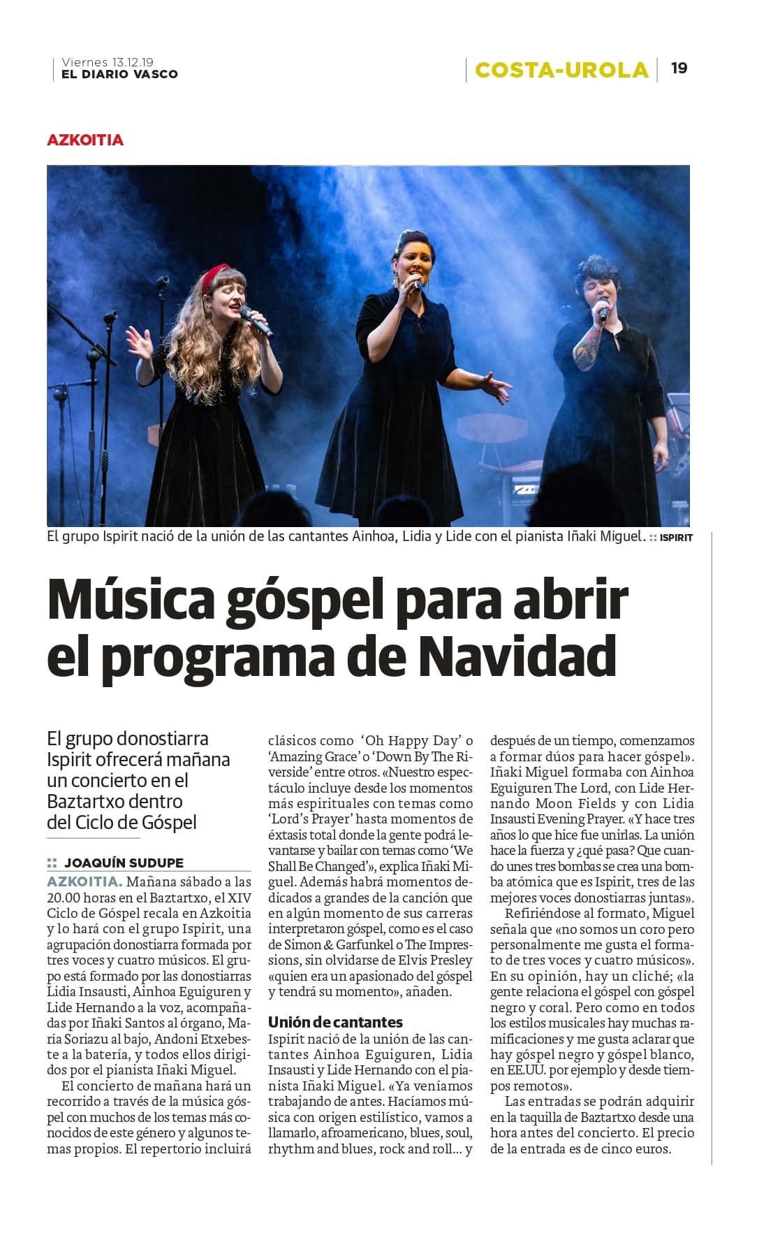 Ispirit presenta un concierto de música góspel para abrir el programa de Navidad