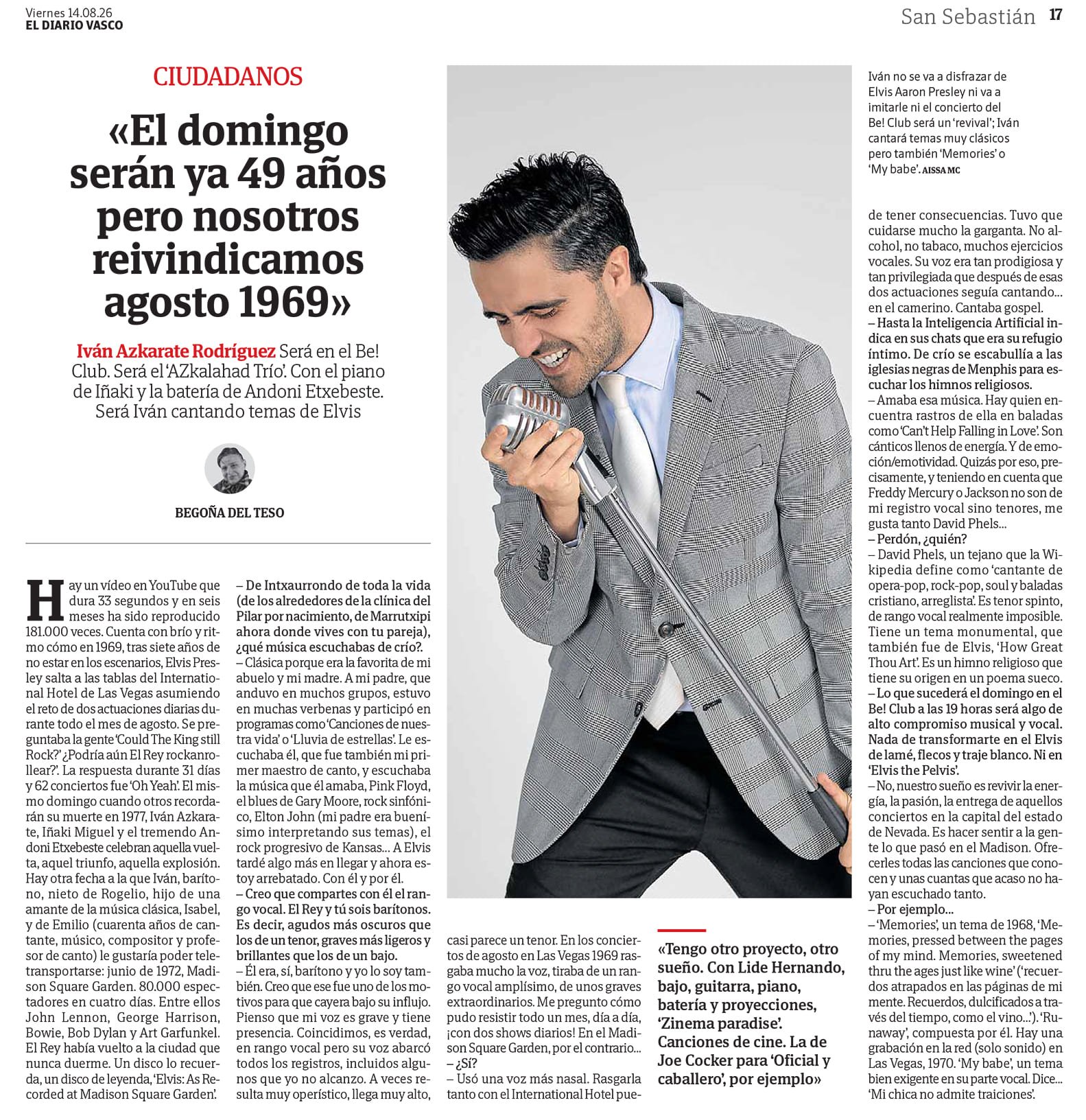 Entrevista de Begoña del Teso a A.Z. Kalahad publicada en El Diario Vasco