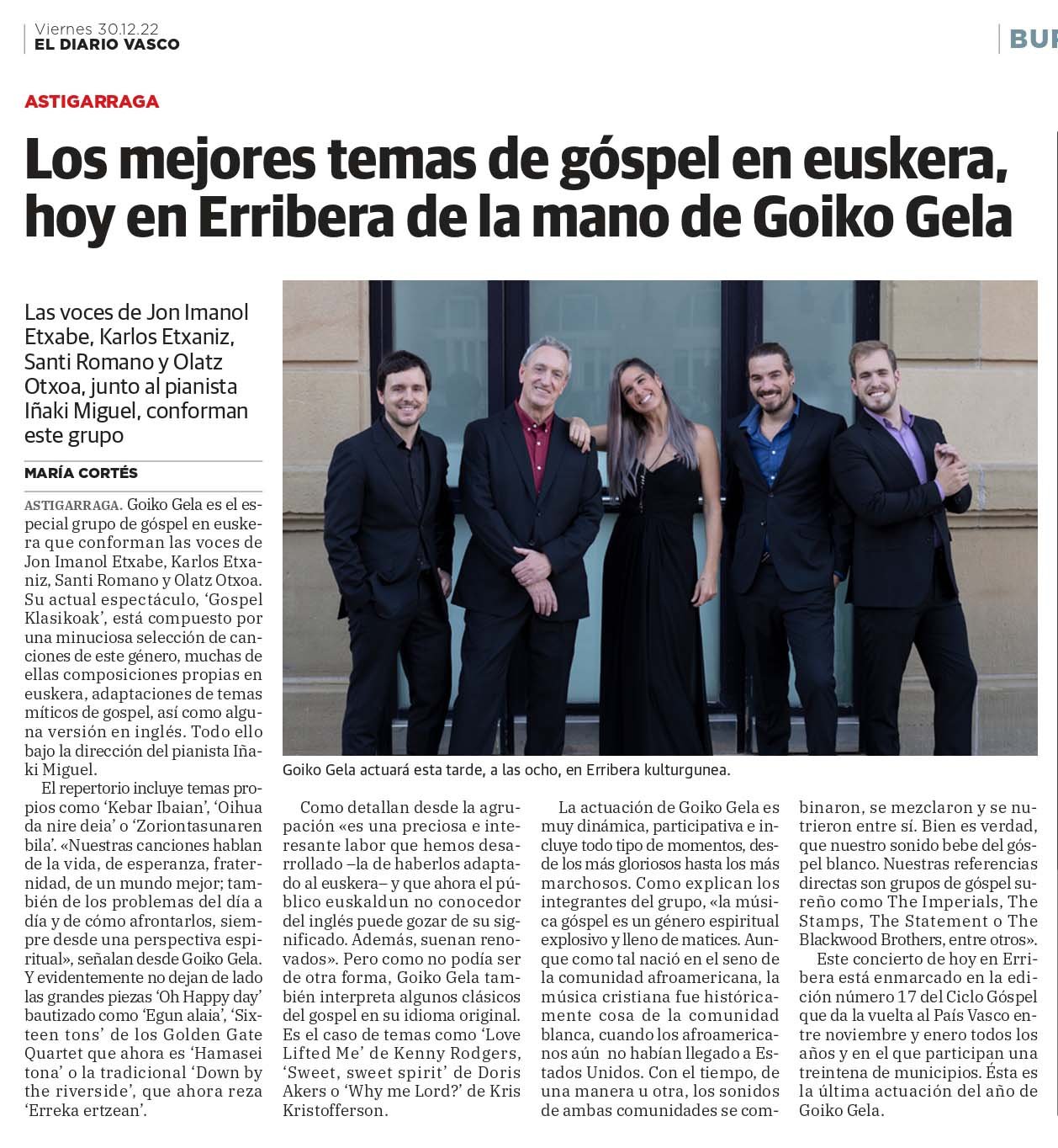 Goiko Gela, grupo de góspel en euskera de Euskal Herria / Goiko Gela, Euskal Herriko euskarazko gospel taldea