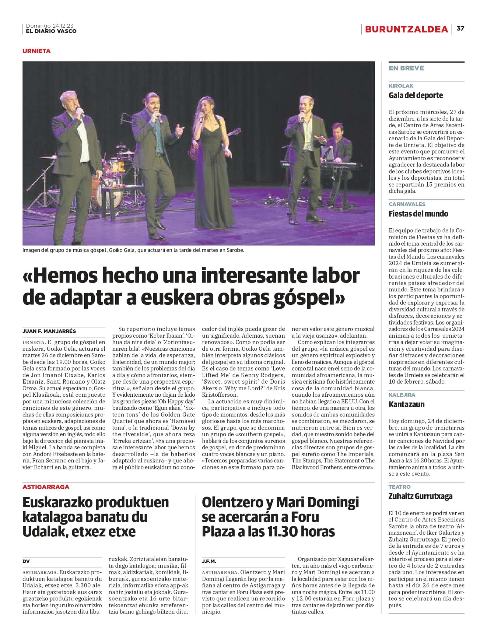 Goiko Gela interpreta música góspel adaptada al euskera / Goiko Gelak euskarara egokitutako gospel musika interpretatzen du