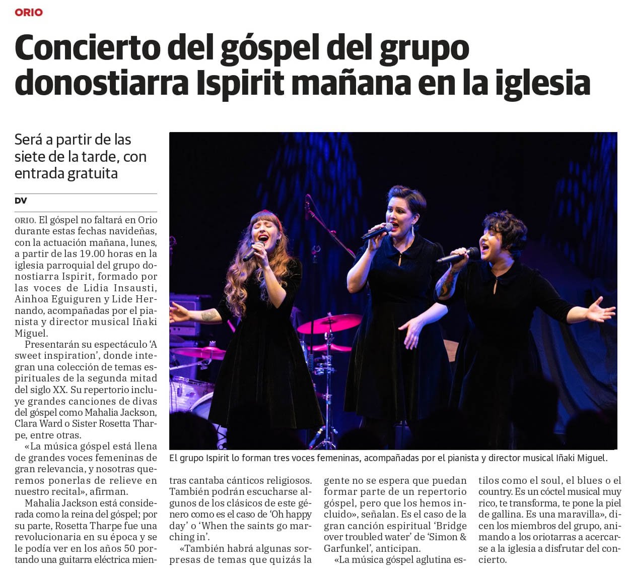 Ispirit ofrece un concierto de góspel en la iglesia parroquial de Orio